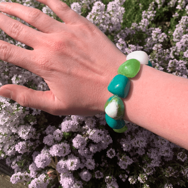 Bracelet Galets - Vert et blanc