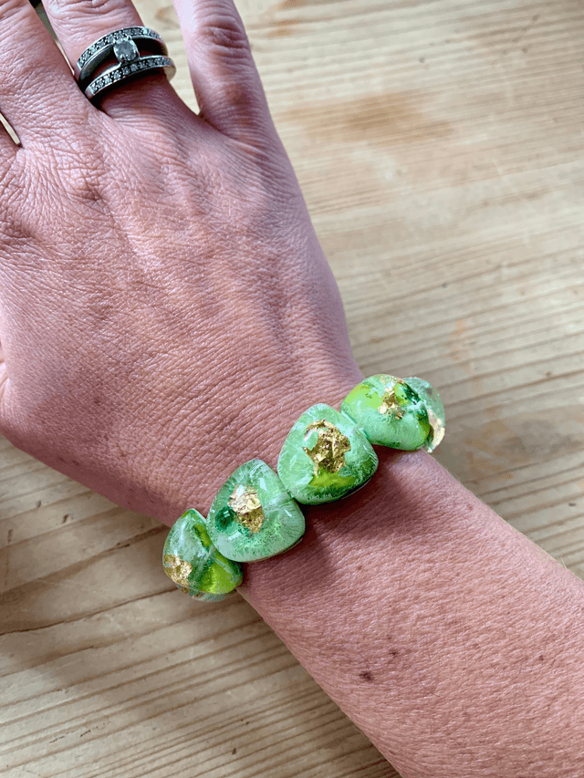 Bracelet Galets - Nuances de verts Feuilles d'Or