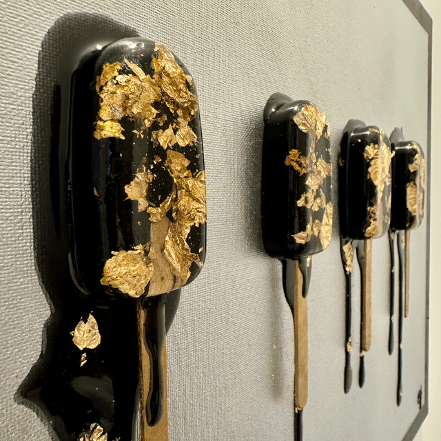 Collection Ice - n*1 Noir Feuilles d’or - 40x50cm