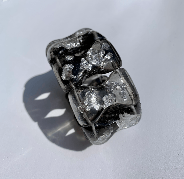 Bracelet Papillon - noir feuilles d’argent 