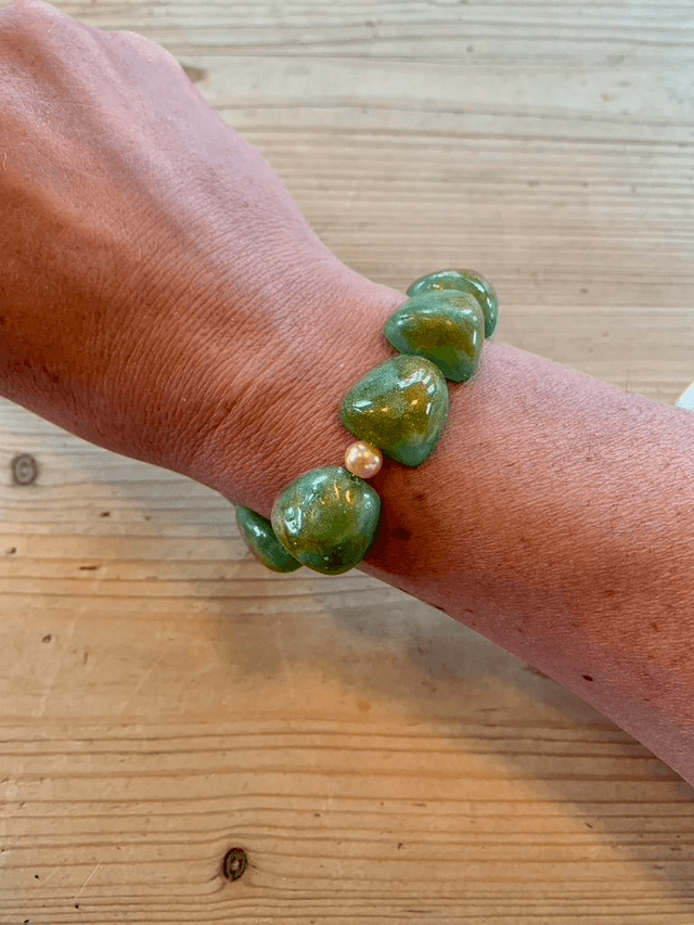 Bracelet Galets - Vert Nuances dorées
