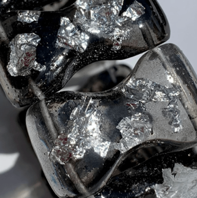 Bracelet Papillon - noir feuilles d’argent 