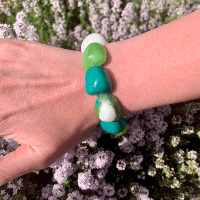 Bracelet Galets - Vert et blanc