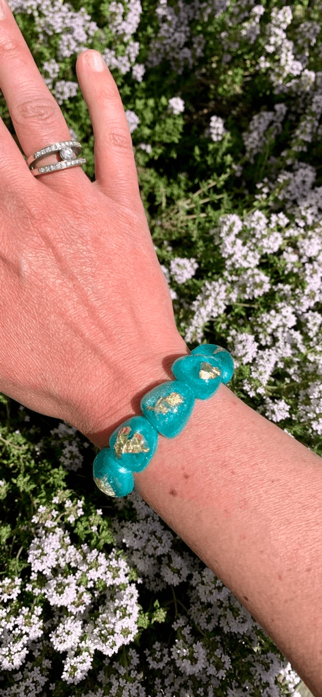 Bracelet Galets - Turquoise et Feuilles d&#039;Or