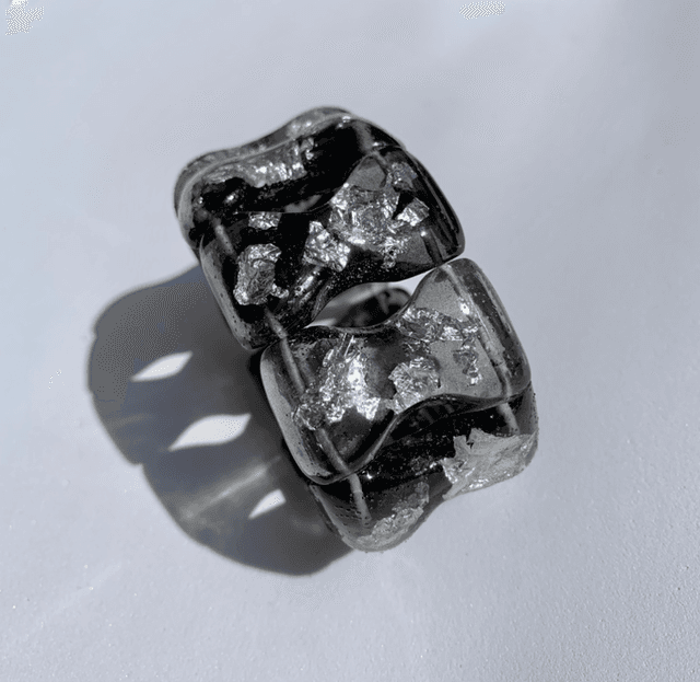 Bracelet Papillon - noir feuilles d’argent 